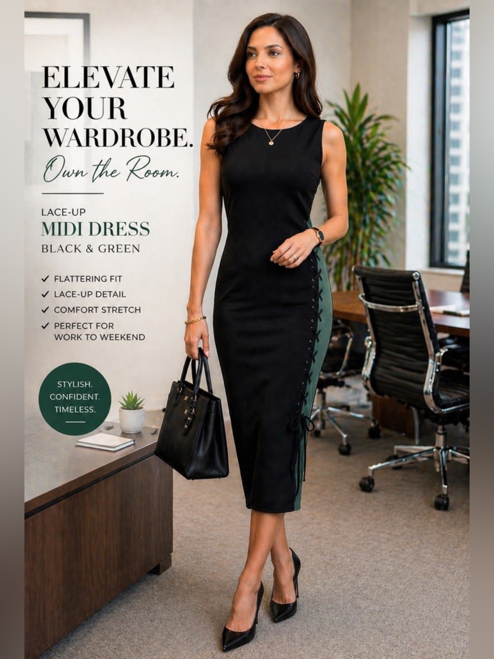 🍈 Belle Sky Modern Chic Black Dress | Minimalist, Figure-Flattering Lace-Up Side